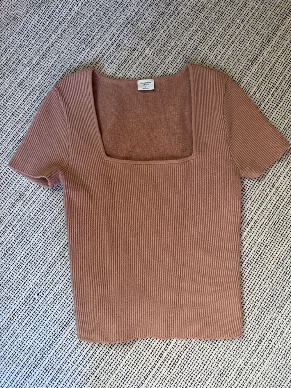 Abercrombie tan short sleeve square neck top
